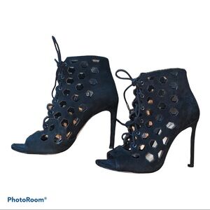 Via Spiga Eloise Black Suede Cage Booties Heels